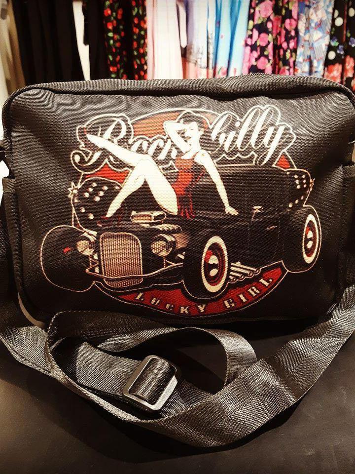 UNISEX Crossbody Nylon Satchel Bag "Rockabilly Lucky Girl"