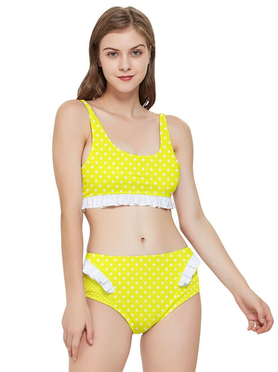 Yellow Polkadot Frilly Bikini Set